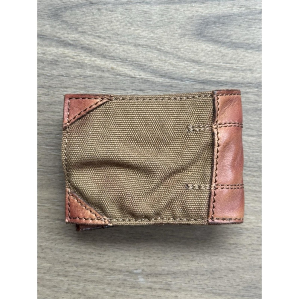 Polo Ralph Lauren Bifold Army Green Canvas & Leather Brown Corners Wallet - Picture 3 of 13